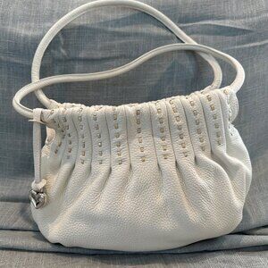 Brighton Cream Pebbled Leather Ruched Hobo Shoulder Bag w/ Heart Charm